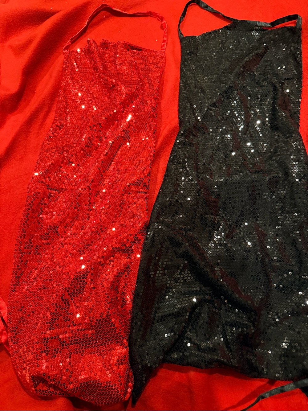 Sequin novelty design aprons — Red and Black. One price $10 for both